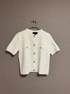 ZARA 半袖ニットカーディガン ホワイト ゴールドボタンのサムネイル