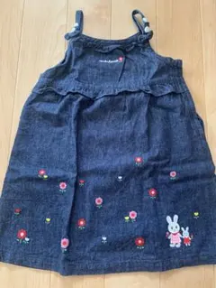 ミキハウス　花柄刺繍デニムジャンバースカートミキハウス