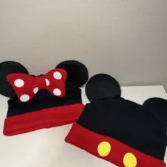 ミッキー・ミニー 耳付きニット帽 2点セット