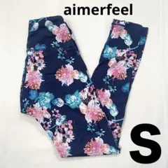 aimerfeel エメフィール ピンク花柄レギンス 紺地 フルレングス Sのサムネイル