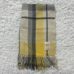 アクリル製イエローグレーのチェックマフラー