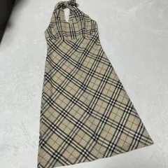 【希少】バーバリーブルーレーベル ホルターネック ワンピース ノバチェック 38