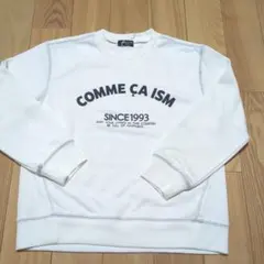 新品☆コムサイズム　オフ白　3本針ステッチ ベーシックロゴトレーナー140㎝