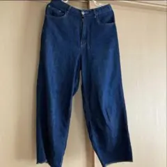 濃紺 ワイドレッグデニムパンツ　綿麻のサムネイル