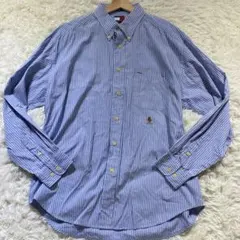 トミーヒルフィガー　長袖シャツ　ストライプ　ボタンダウンシャツ　メンズ　刺繍