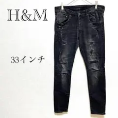 H&M ダメーズデニム ストレート 黒 オールシーズン 綿混 カジュアル