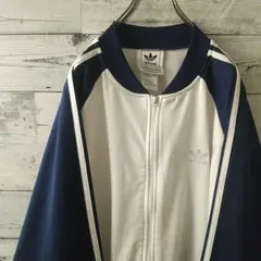 希少サイズ☆80s アディダス 刺繍ロゴ トラックジャケット 3L～ 白×紺