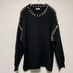 ニット　オーバー　網ニット　ステッチデザイン　ブラック