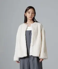 【美品✨️】nano・universeカーリングフェイクファーノーカラーブルゾン