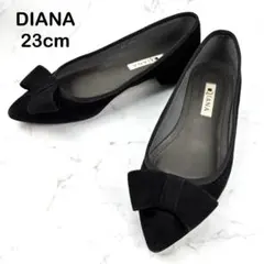 【美品】DIANA リボン パンプス スエード 23 ブラック ポインテッドトゥ