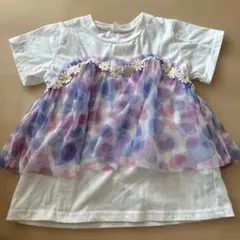 女の子花装飾付きTシャツ 120cm