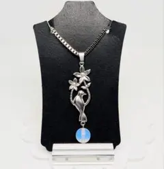 アレルギー対応　オールサージカルステンレス製ロングネックレス　天然石オパール