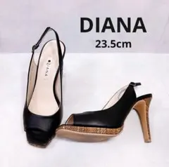 美品 23.5cm 黒 ダイアナ パンプス ハイヒール オープントゥ レザー
