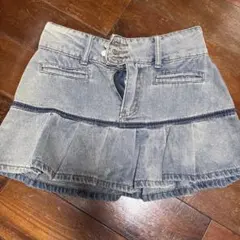 デニム プリーツミニスカート ボタン付き