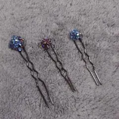 クリスタル装飾ヘアピン3本セット