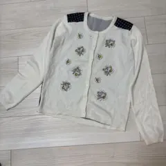 チェスティ♡アイボリー 花柄ビジュー刺繍 長袖カーディガン