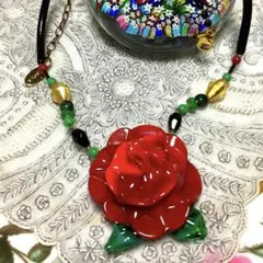 PAOLA ベネチアングラス真紅の薔薇のネックレス ヴィンテージ　専用❣️