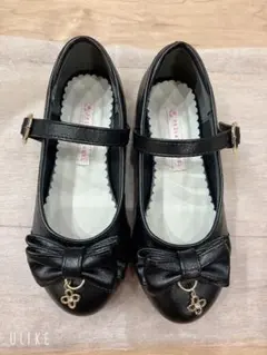 バースディ　フォーマルシューズ　黒　ラメ　リボン　ハート　19センチ