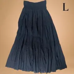 LBC インド綿 ティアード ロングスカート 刺繍レース 黒 ダークコア Y2Kのサムネイル