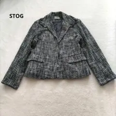 STOG　ツイードジャケット　ノーカラー　グレー　スタイリッシュ