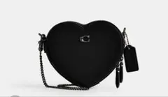coachハート型 ブラックレザーショルダーバッグ