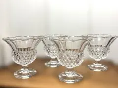 昭和レトロ ガラス アイスクリームカップ 4個セット 厚手喫茶店風デザートグラス