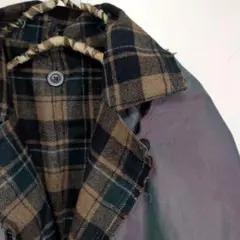 玉虫色グリーンがかったグレー・チェック柄 リバーシブルロングコート