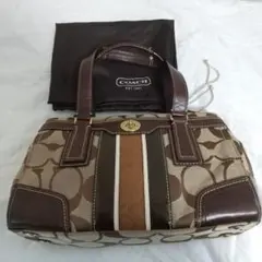 COACH コーチ ハンドバッグ シグネチャー ターンロック ブラウン美品