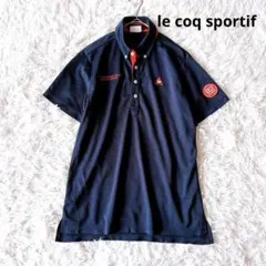 ルコックスポルティフ ゴルフ ポロシャツ L ワッペン刺繍 ボタンダウン
