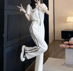【部屋着も可愛く*.゜】セットアップ ガーリー 白 カジュアル ルームウェア