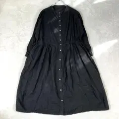 美品♡ネストローブ リネン100% シェルボタン ロングシャツワンピース 黒