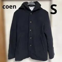 coen メンズS コート　フード取り外し可　コーエン　黒