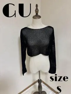 【GU】ブラック メッシュ編み クロップドセーター 【S】
