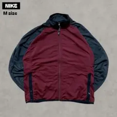 ナイキナイロンジャケットラグランスリーブ刺繍ロゴワインレッドMサイズ古着Y2K
