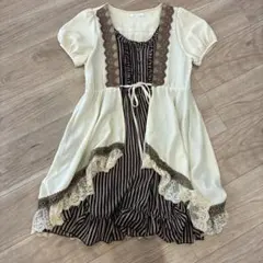 axes femme 半袖ひざ丈ワンピース アイボリー/ブラウン　Mサイズ