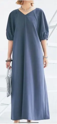 アンディコール　ネイビー ランタンスリーブワンピース