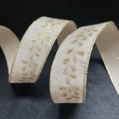 リボン切り売り　1.5m 約3.8cm幅　ベージュ　シルバーラメ　ゴールドラメ