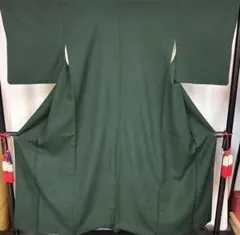 レトロ　変わり織　着物　無地　グリーン