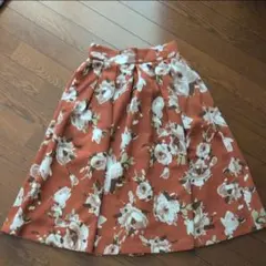 ロペピクニック 花柄フレアスカート ミモレ丈 ブラウン系 S