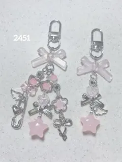 ビーズキーホルダー ピンク 星 韓国 y2k コレクトブック 2点