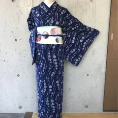 正絹　小紋　六角形に蝶花柄　袷