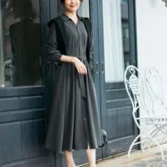 シ*カ様 ロペピクニック シャツコンシャス 長袖 ワンピース グレー　ベルト