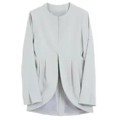 Flolia フロリア　洗える　ノーカラージャケット　ペプラム　ライトグレー　S