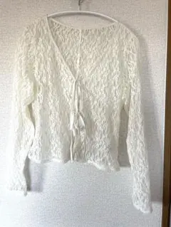 GU オフホワイトレースリボンカーディガン　長袖シャツ XL