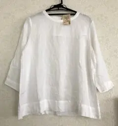 新品　無印良品　MUJI フレンチリネン洗いざらし七分袖ブラウス　ホワイト　XL
