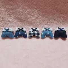 赤ちゃん　お洋服　フリルサロペット五点セット　チェック紺色•デニム•星柄