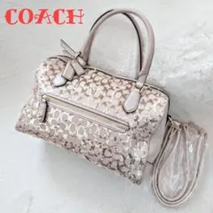 美品 COACH 2way ポッピー シグネチャー スパンコール ハンドバッグ
