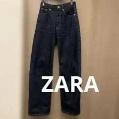 ZARA バレルレッグ　ダークブルー デニム　バックストラップ付き32