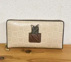 職人さん手造り！使い勝手の良い日本製革長財布　黒猫