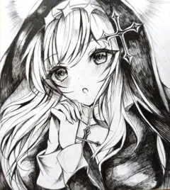 手描きイラスト 小色紙 オリジナル シスターさん